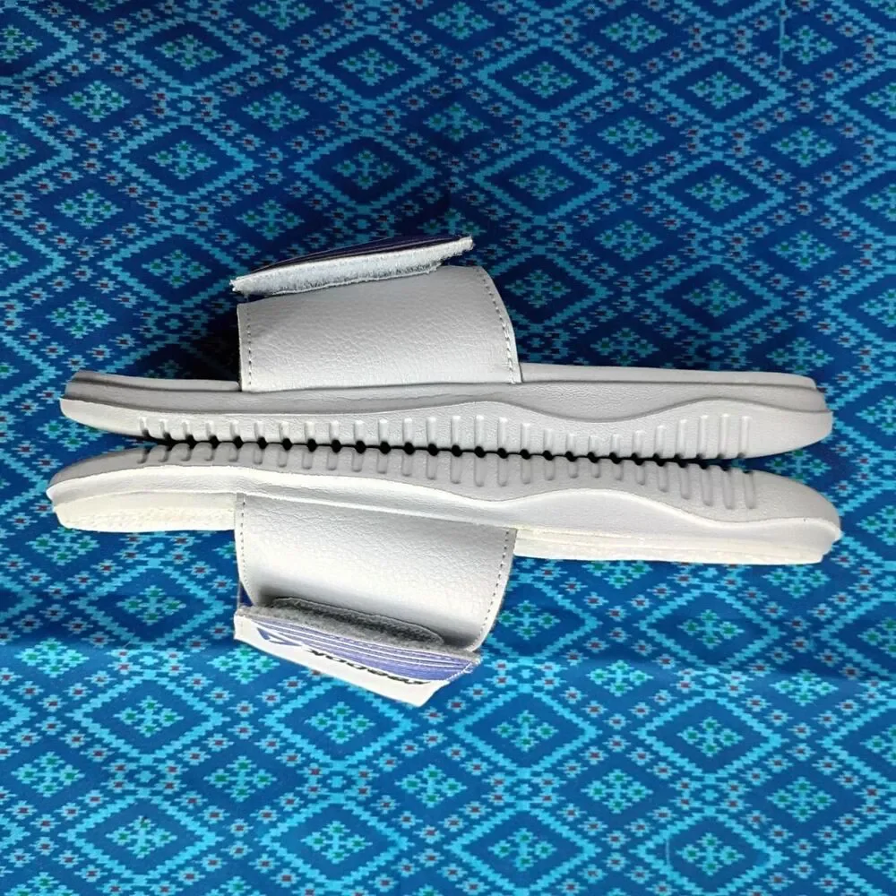 Reebok White and Blue Slides